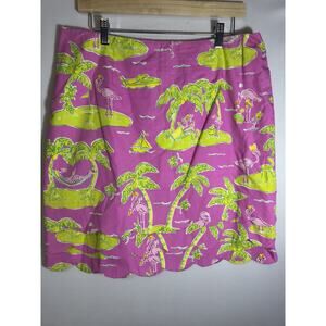 Lilly Pulitzer Pink Tropical Flamingo Skirt Women’s 12 Scallop Hem Resort